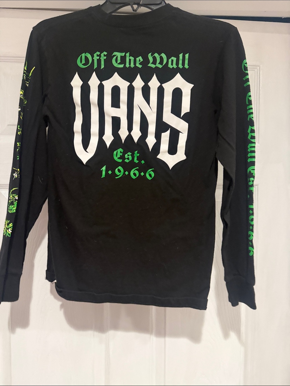 Vans Black Long Sleeve Tee with White and Neon Green Graphics